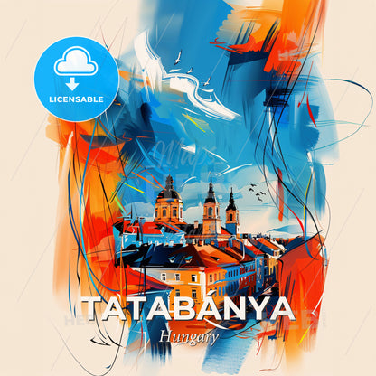 Vibrant Tatabánya, Hungary - A Painting Of A Building With Towers - Square format print template