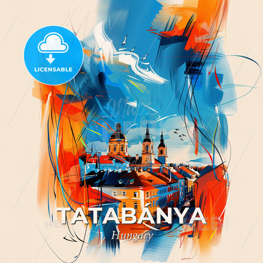 Vibrant Tatabánya, Hungary - A Painting Of A Building With Towers - Square format print template