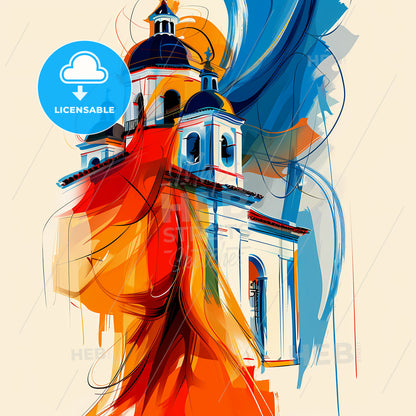 Vibrant Taubate, Brazil - A Painting Of A Building With A Colorful Background