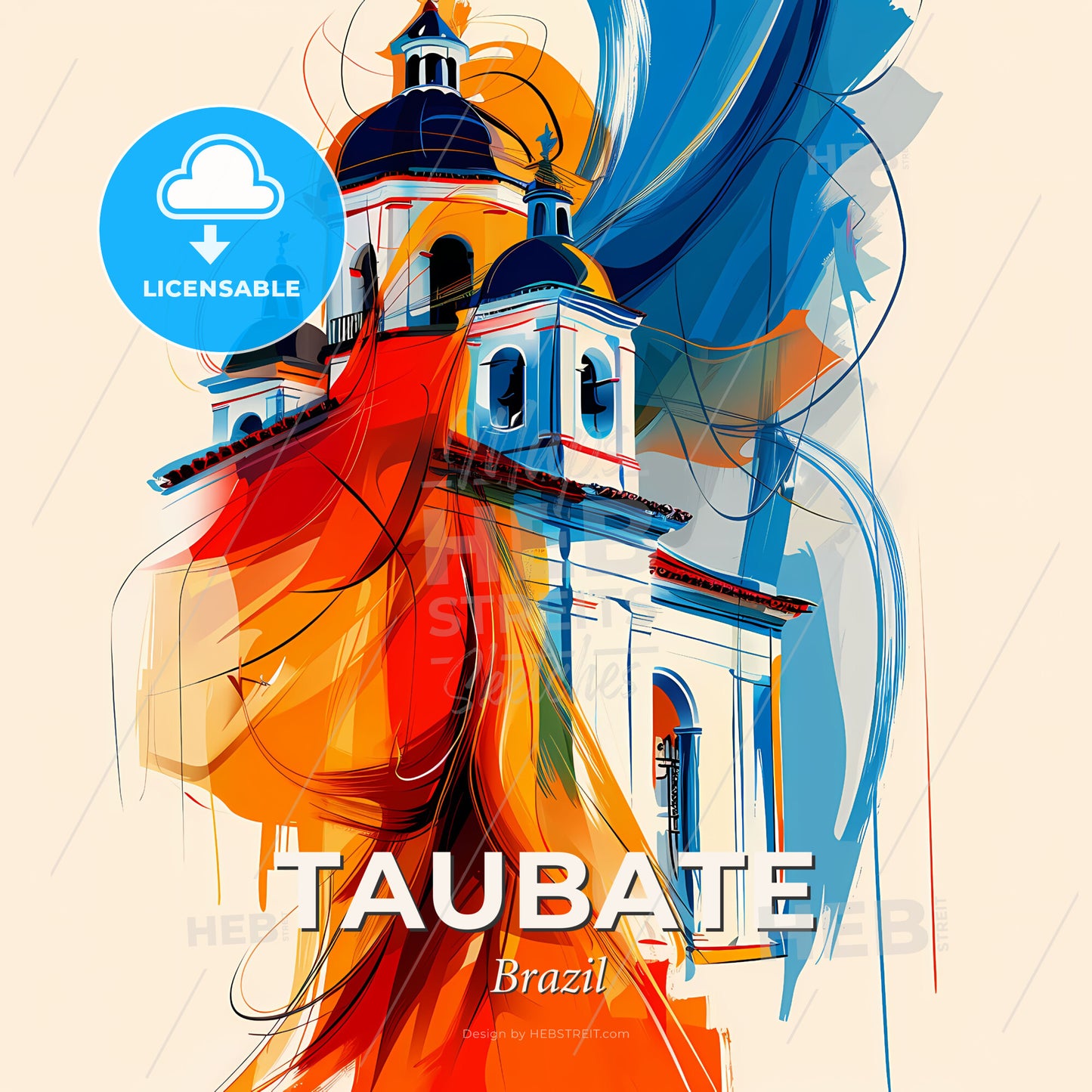 Vibrant Taubate, Brazil - A Painting Of A Building With A Colorful Background - Square format print template