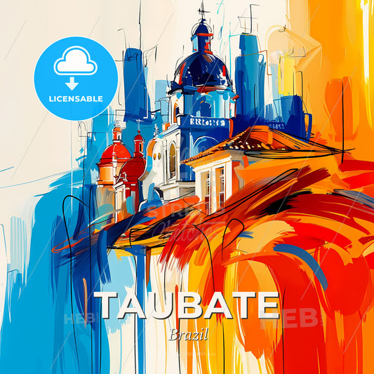 Vibrant Taubate, Brazil - A Painting Of Buildings And Towers - Square format print template