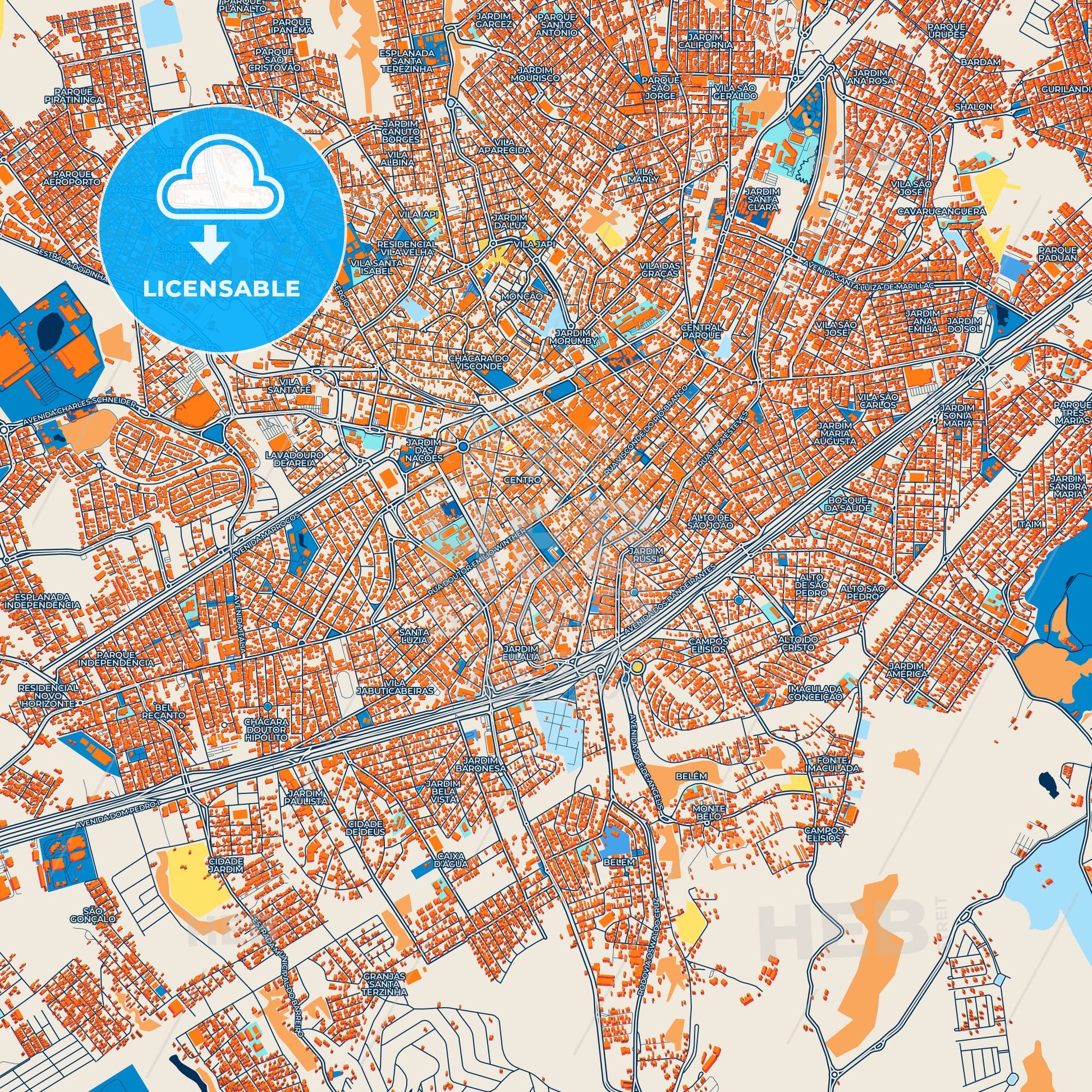 Colorful Taubate Street Map with Labels and Buildings