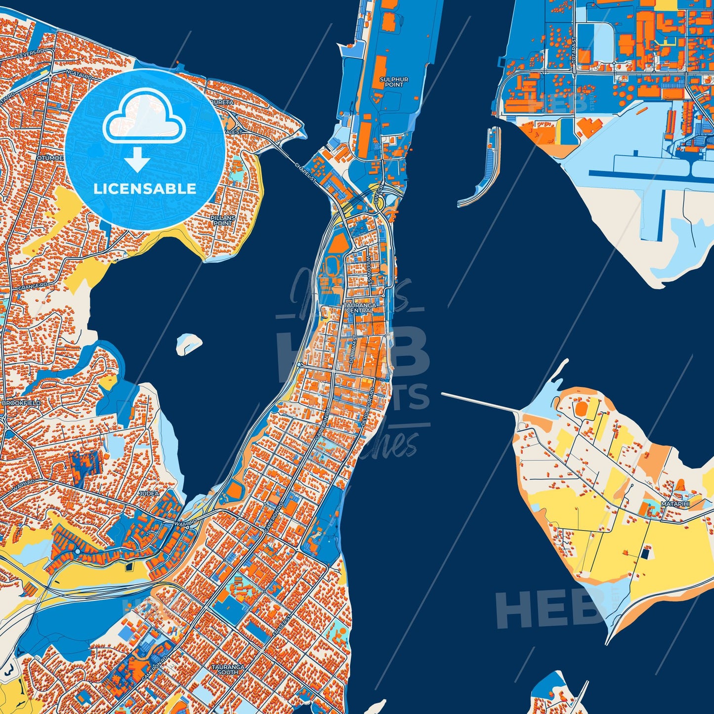 Colorful Tauranga Street Map with Labels and Buildings