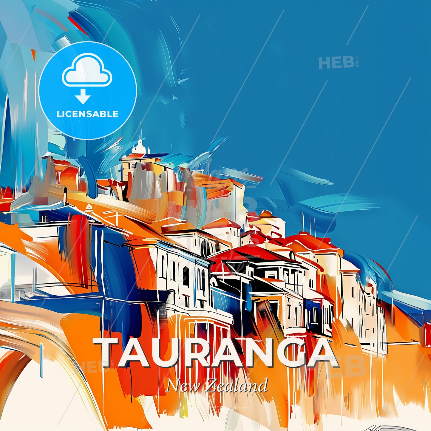 Vibrant Tauranga, New Zealand - A Painting Of A City - Square format print template