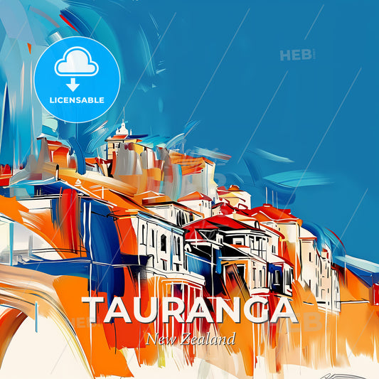 Vibrant Tauranga, New Zealand - A Painting Of A City - Square format print template