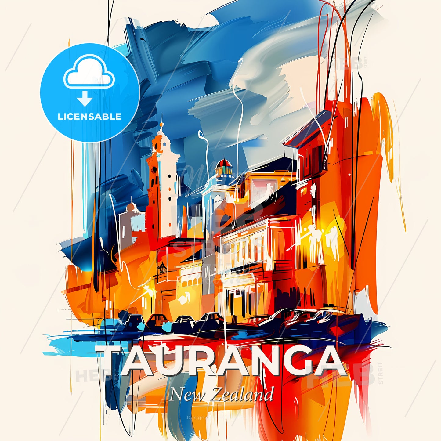 Vibrant Tauranga, New Zealand - A Painting Of A City - Square format print template