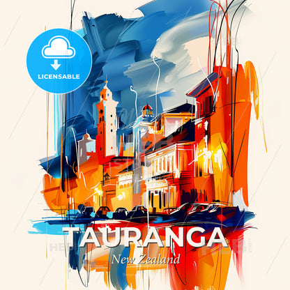 Vibrant Tauranga, New Zealand - A Painting Of A City - Square format print template