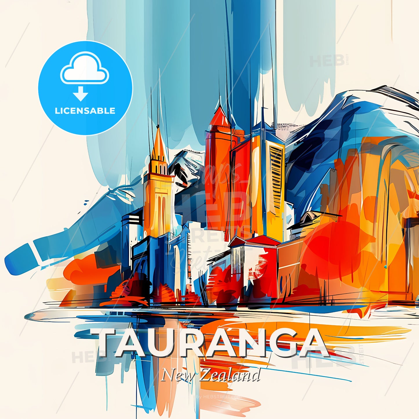 Vibrant Tauranga, New Zealand - A Painting Of A City - Square format print template