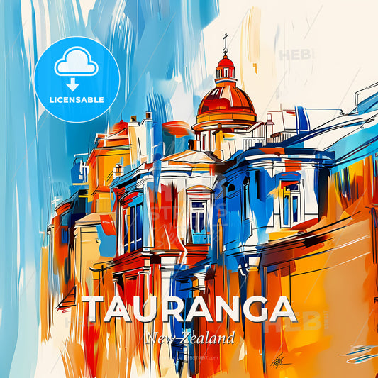 Vibrant Tauranga, New Zealand - A Painting Of A Building - Square format print template