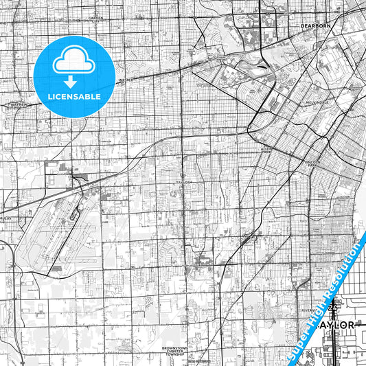 Taylor, Michigan light map with streetnames, citynames and districts
