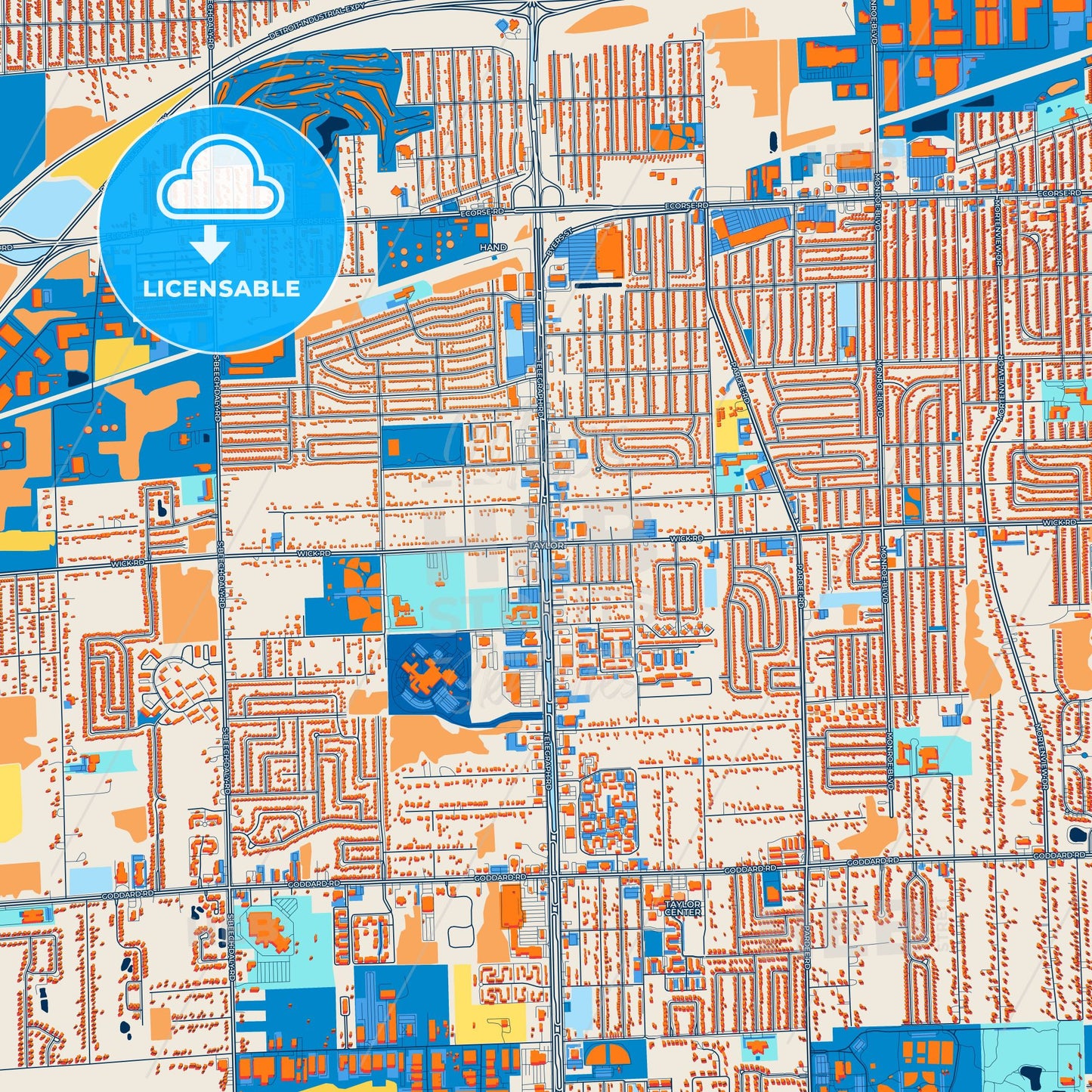 Colorful Taylor Street Map with Labels and Buildings