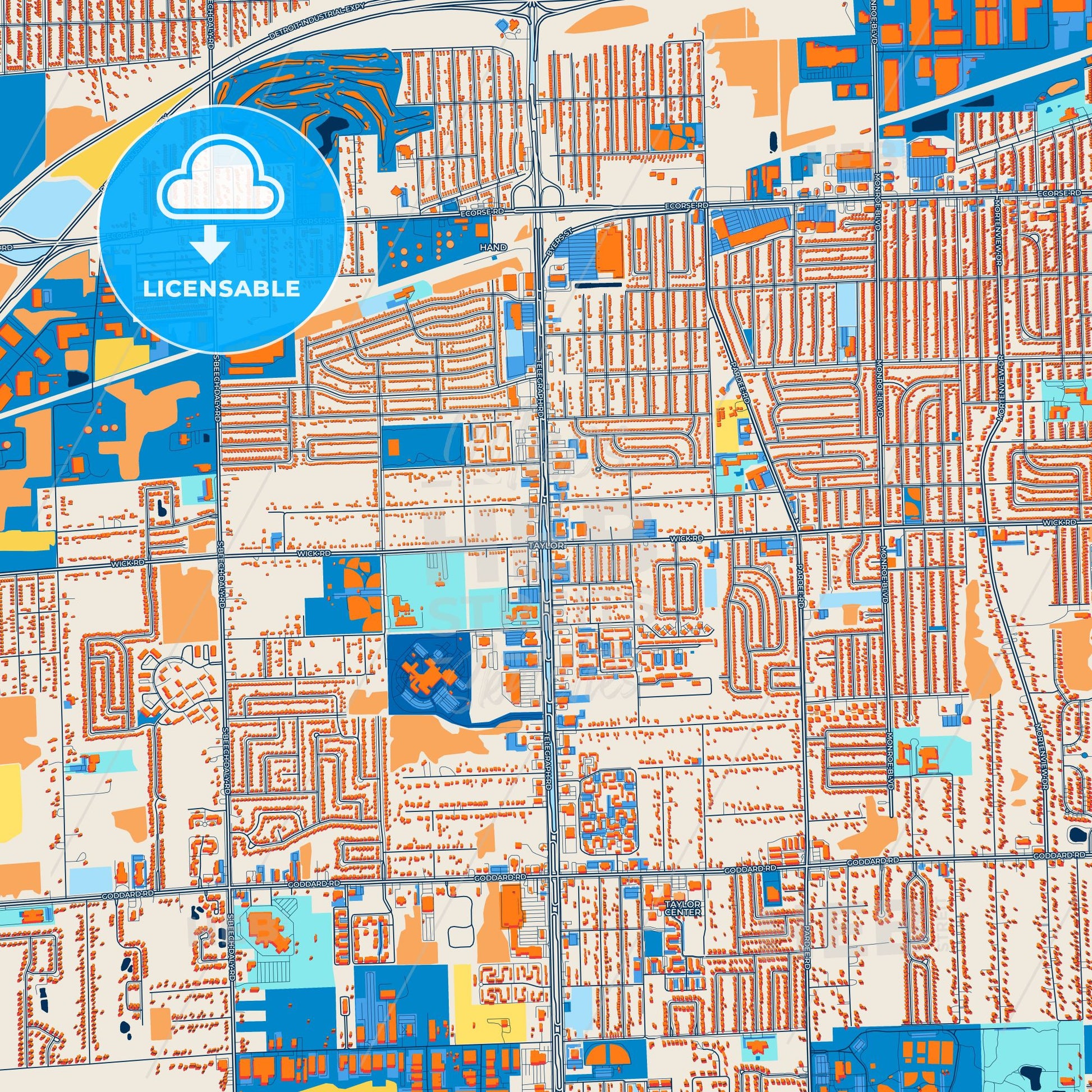 Colorful Taylor Street Map with Labels and Buildings