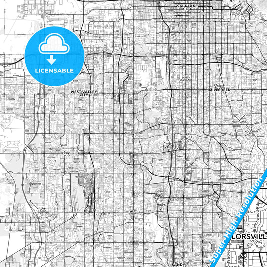 Taylorsville, Utah light map with streetnames, citynames and districts