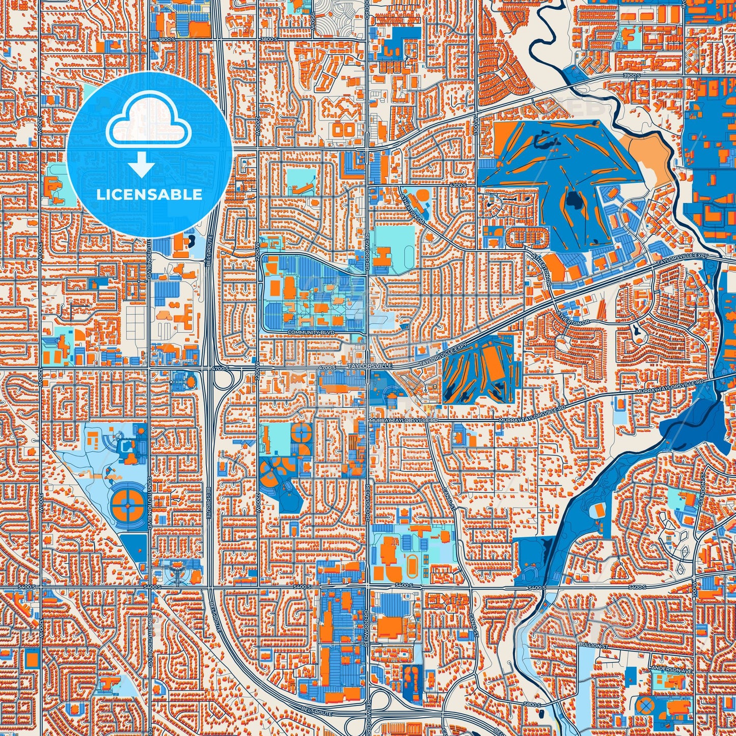 Colorful Taylorsville Street Map with Labels and Buildings