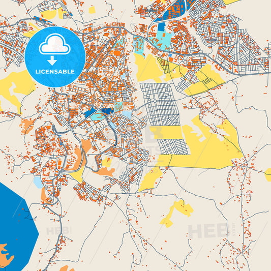 Colorful Taza Street Map with Labels and Buildings