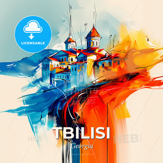 Vibrant Tbilisi, Georgia - A Painting Of A Colorful City - Square format print template