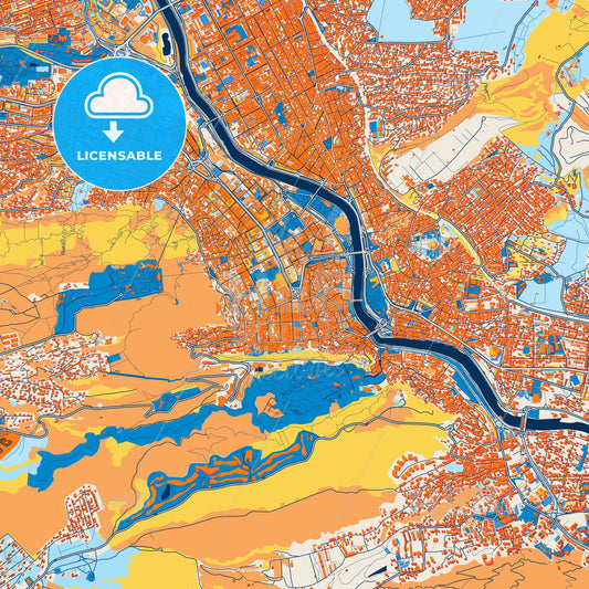 Colorful Tbilisi Street Map with Labels and Buildings