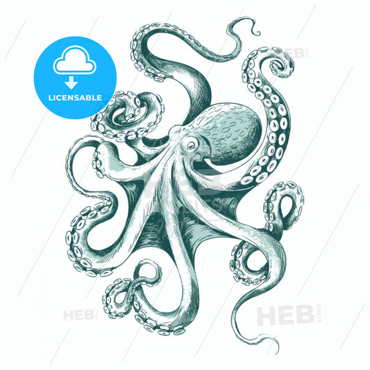 Teal Elegance: Vintage Scientific Octopus Illustration in Intricate Detail