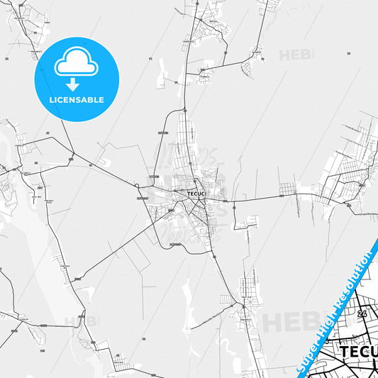 Tecuci, Romania light map with streetnames, citynames and districts