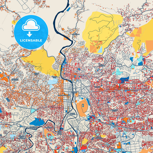 Colorful Tegucigalpa Street Map with Labels and Buildings