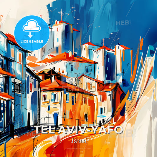 Vibrant Tel Aviv-Yafo, Israel - A Painting Of A City - Square format print template