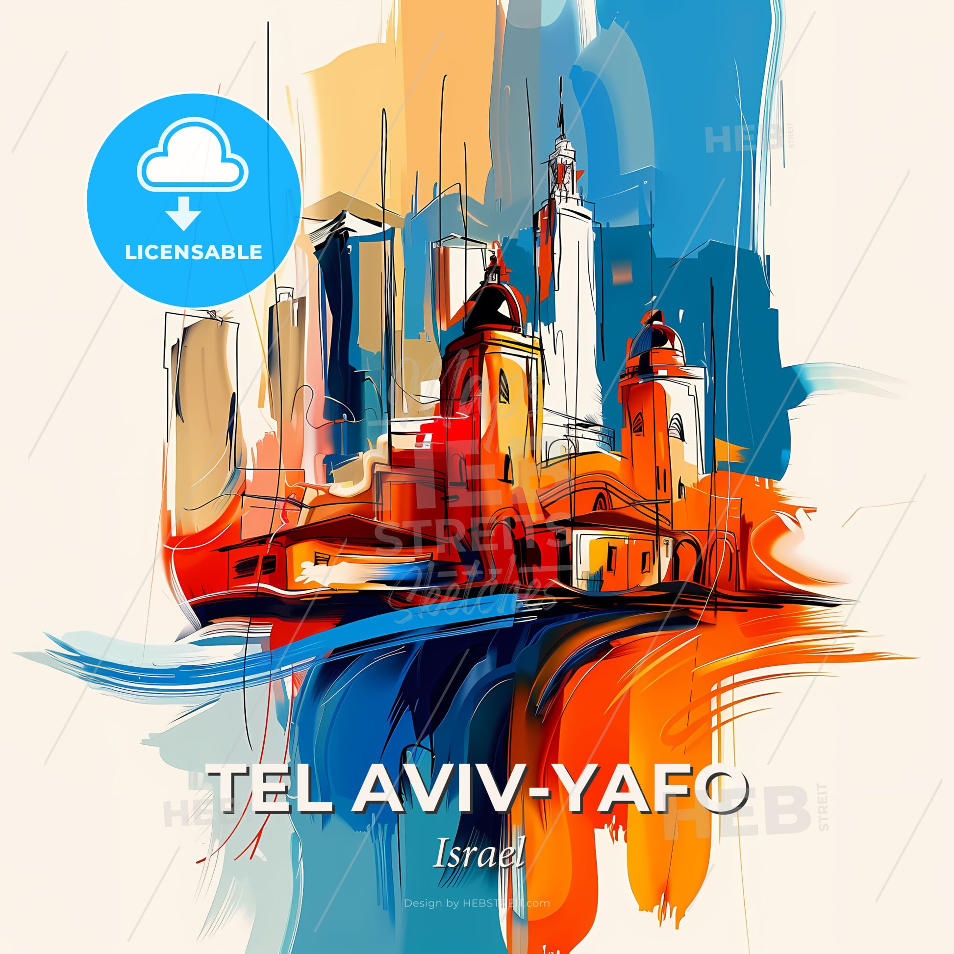 Vibrant Tel Aviv-Yafo, Israel - A Painting Of A City - Square format print template