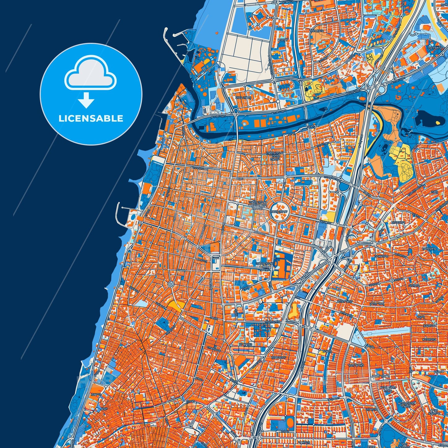 Colorful Tel Aviv-Yafo Street Map with Labels and Buildings