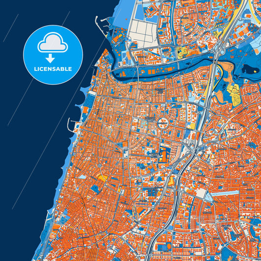 Colorful Tel Aviv-Yafo Street Map with Labels and Buildings