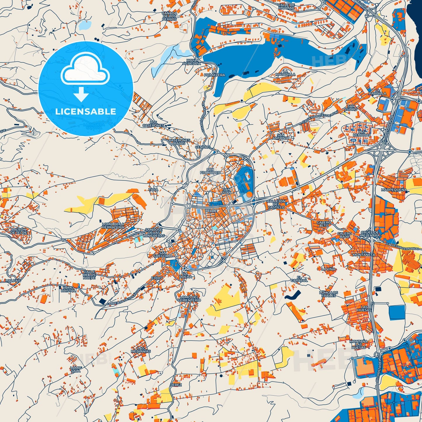 Colorful Telde Street Map with Labels and Buildings