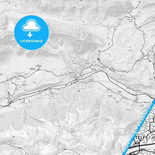 Telfs, Austria light map with streetnames, citynames and districts