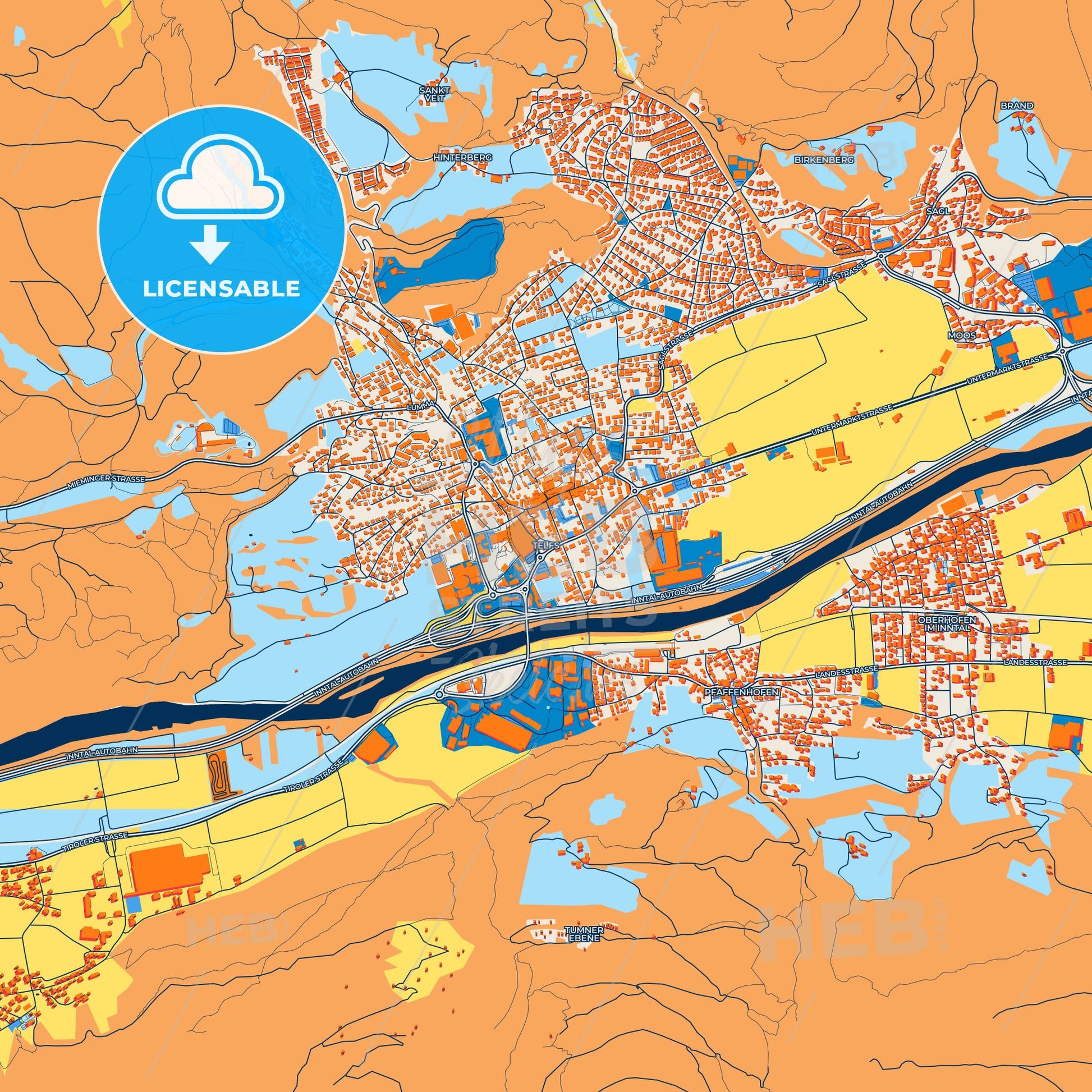 Colorful Telfs Street Map with Labels and Buildings