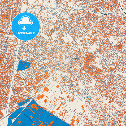 Colorful Tema Street Map with Labels and Buildings
