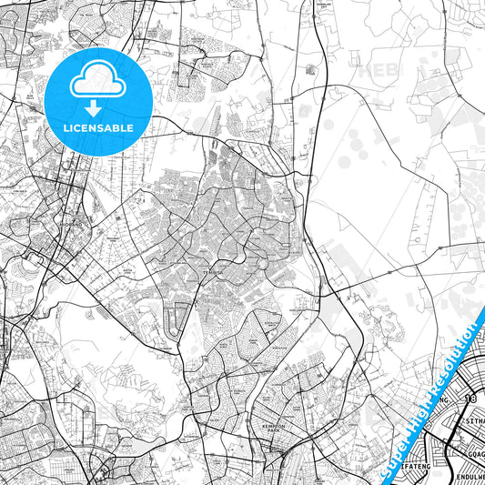 Tembisa, South Africa light map with streetnames, citynames and districts