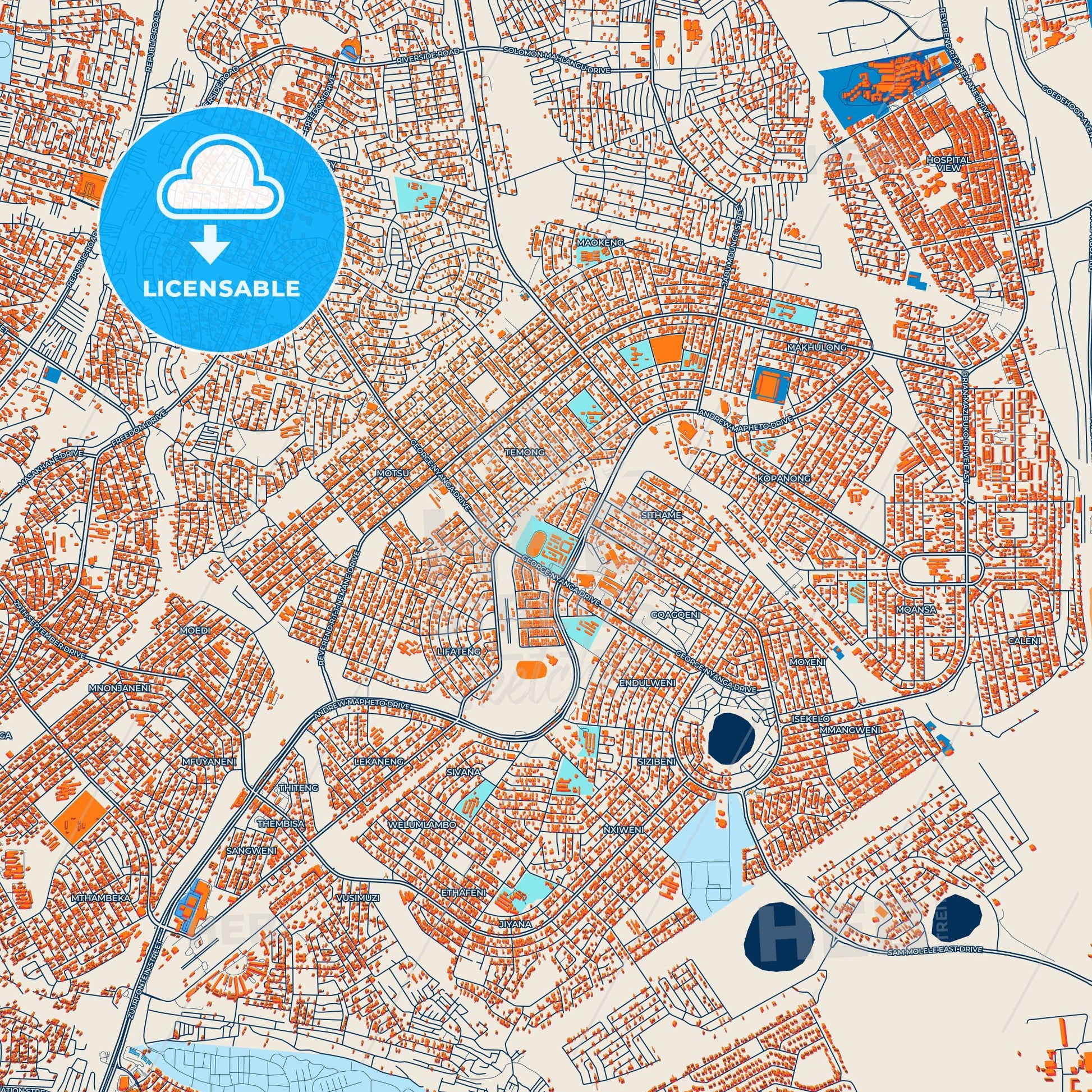 Colorful Tembisa Street Map with Labels and Buildings