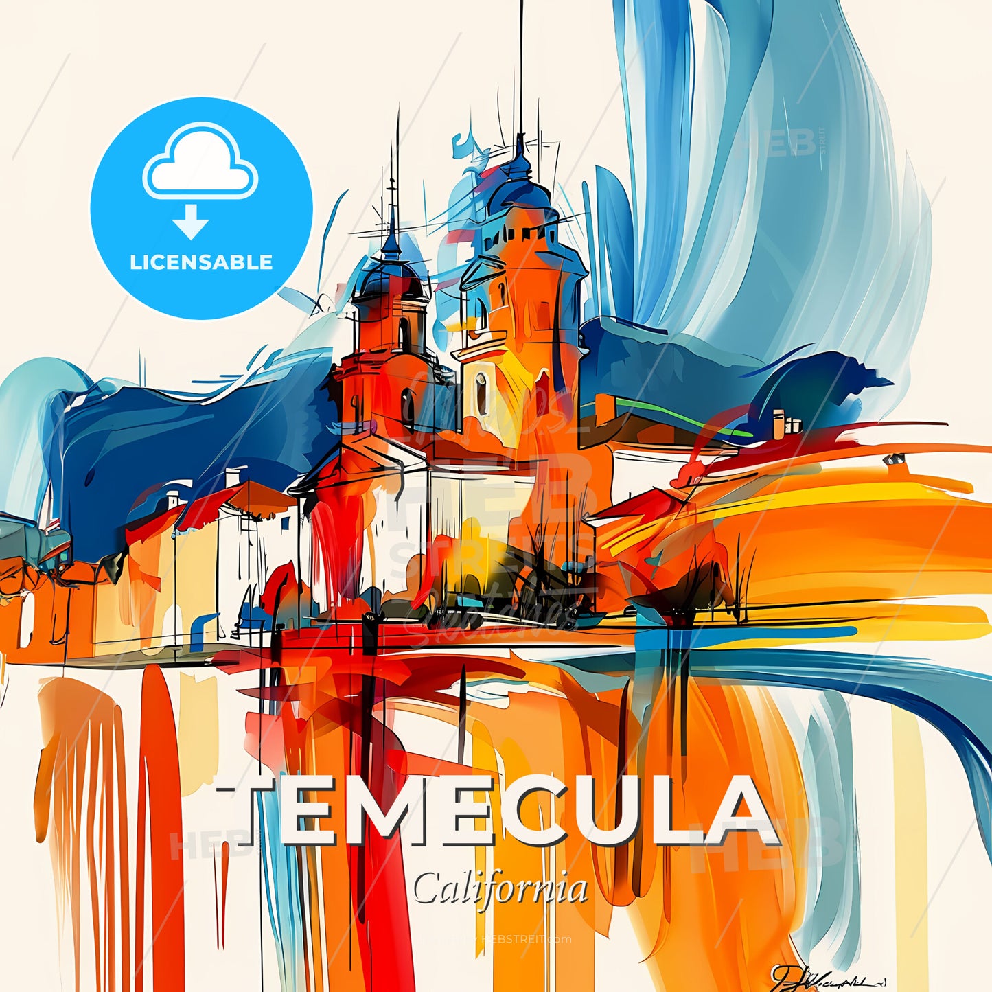 Vibrant Temecula, California - A Painting Of A Building - Square format print template