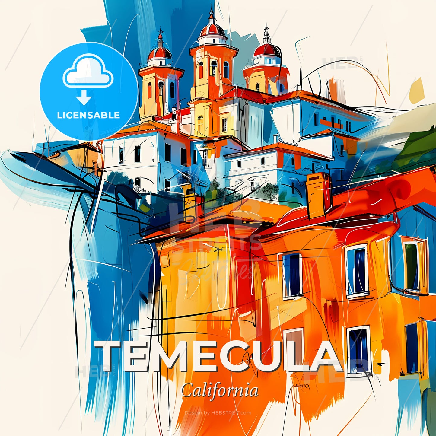 Vibrant Temecula, California - A Painting Of A Building - Square format print template