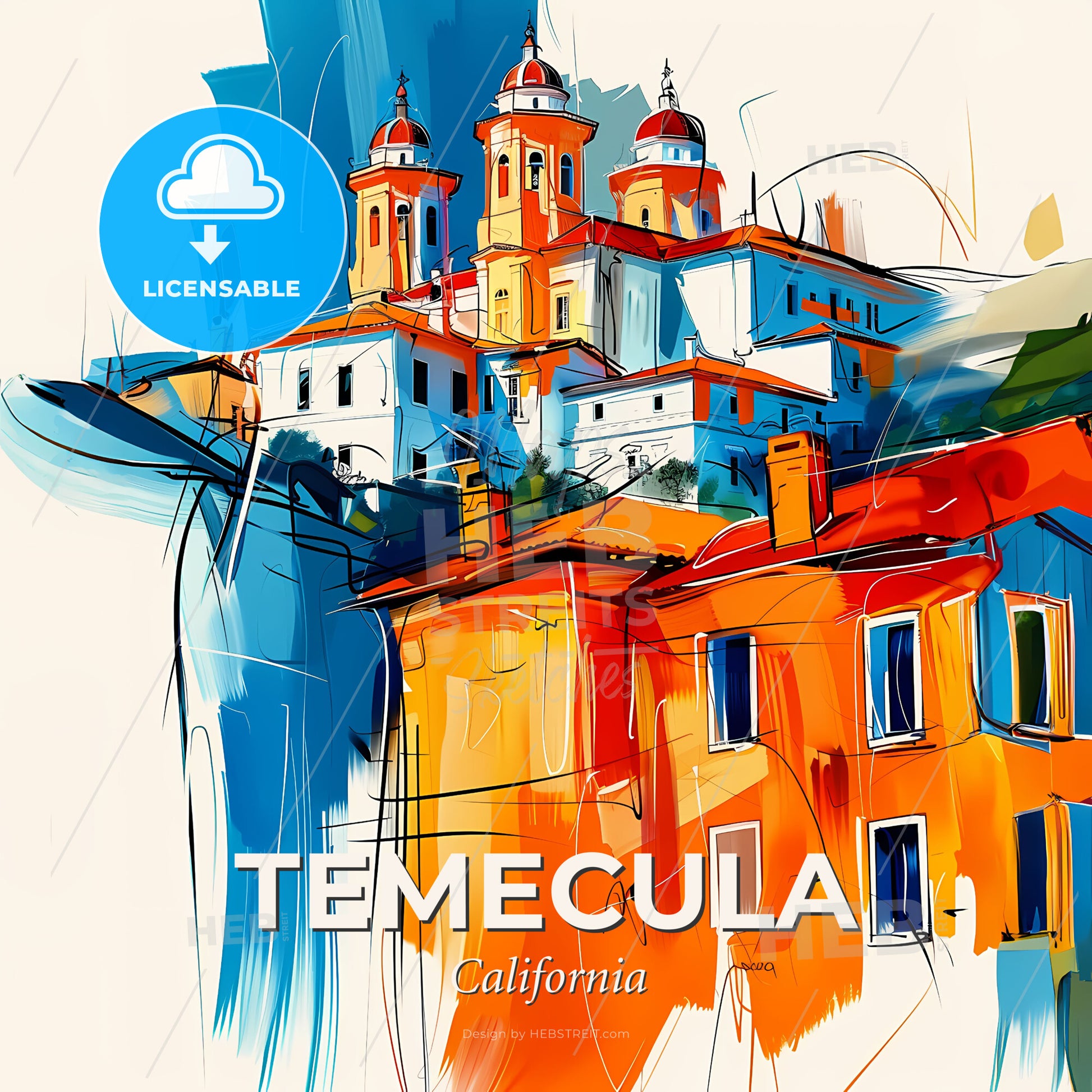 Vibrant Temecula, California - A Painting Of A Building - Square format print template