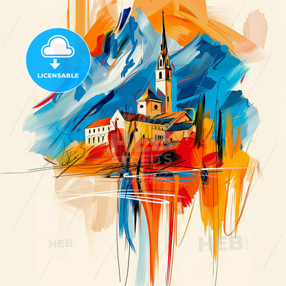 Vibrant Temecula, California - A Painting Of A Building On A Hill