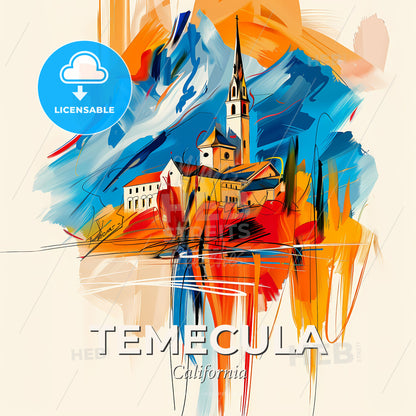 Vibrant Temecula, California - A Painting Of A Building On A Hill - Square format print template