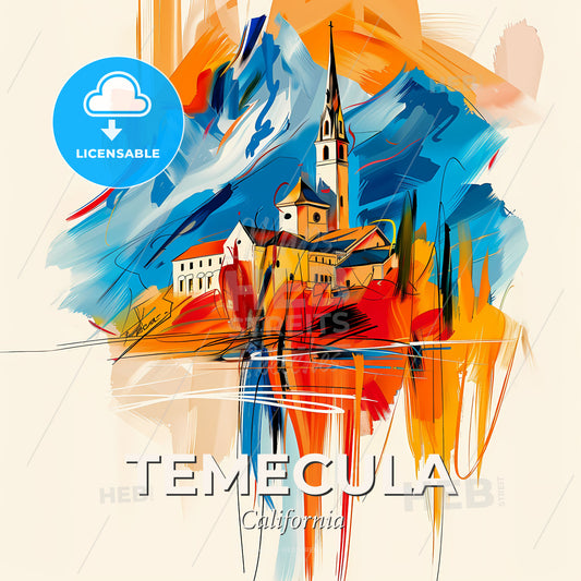 Vibrant Temecula, California - A Painting Of A Building On A Hill - Square format print template