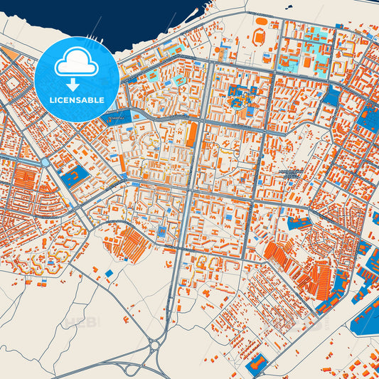 Colorful Temirtau Street Map with Labels and Buildings