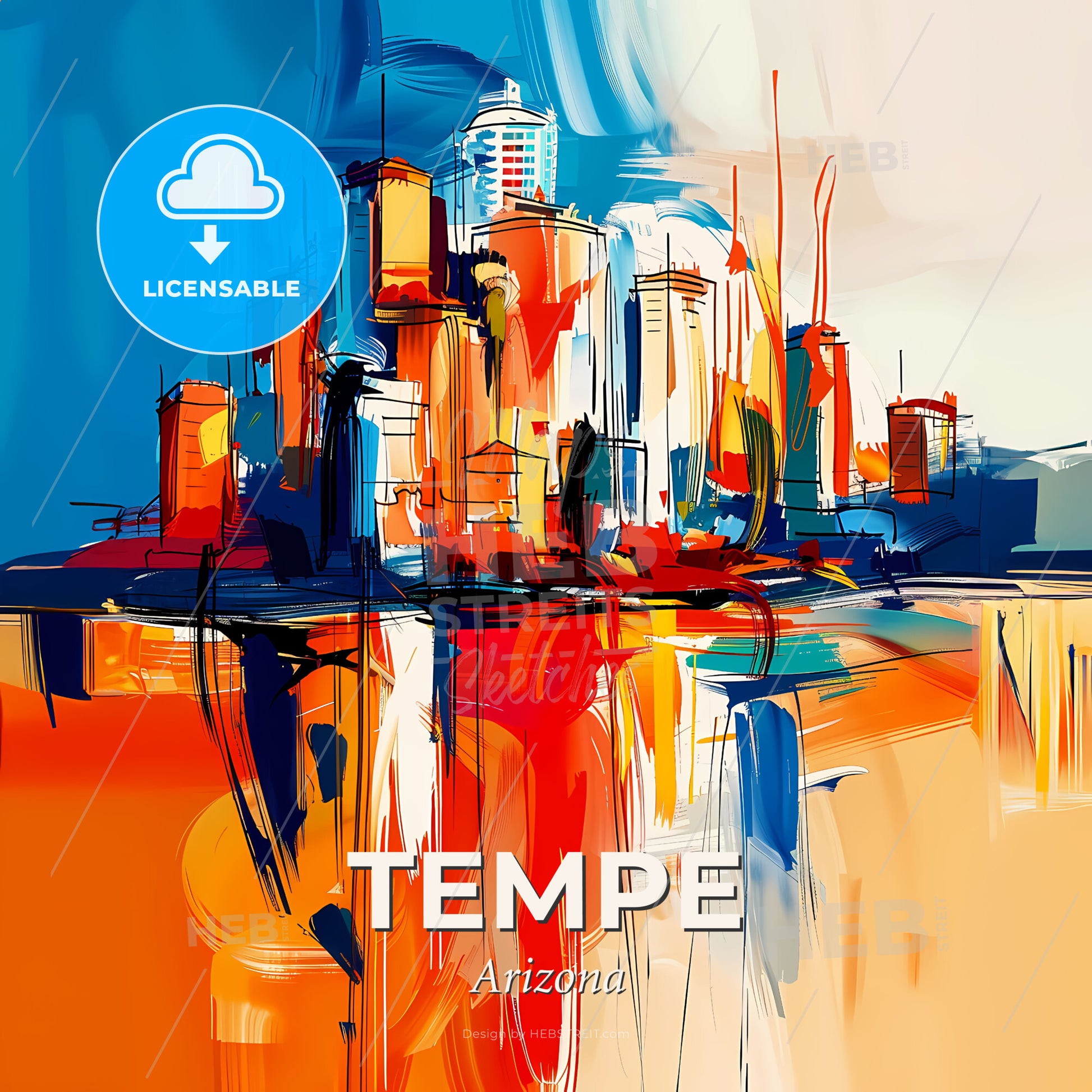 Vibrant Tempe, Arizona - A Painting Of A City - Square format print template