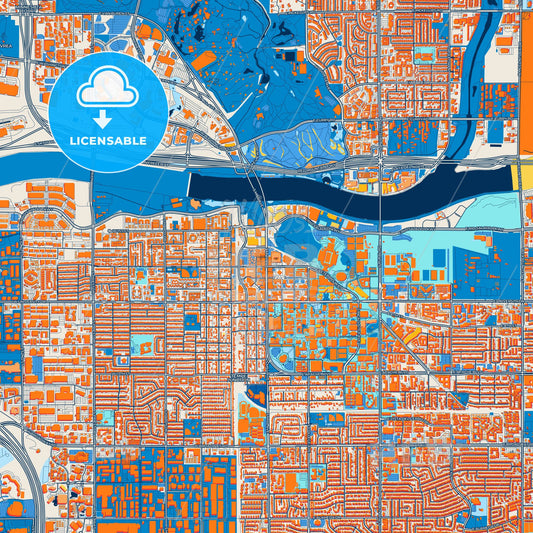 Colorful Tempe Street Map with Labels and Buildings