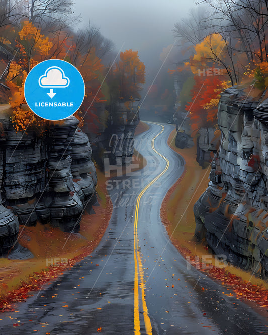 Vibrant Painted Road Scene Through Captivating Tennessee Canyon Landscape