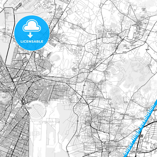 Tepexpan, Mexico light map with streetnames, citynames and districts