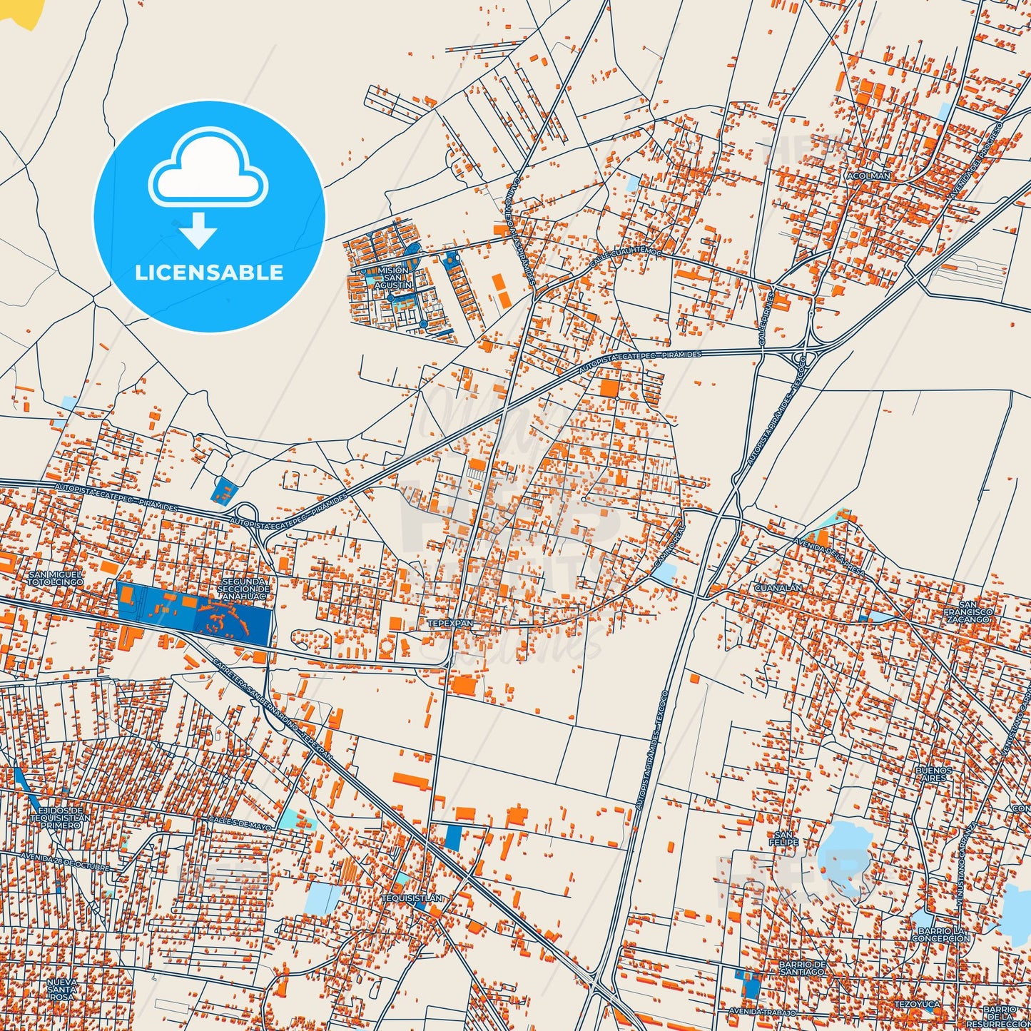 Colorful Tepexpan Street Map with Labels and Buildings
