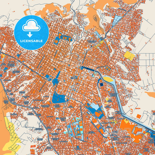 Colorful Tepic Street Map with Labels and Buildings