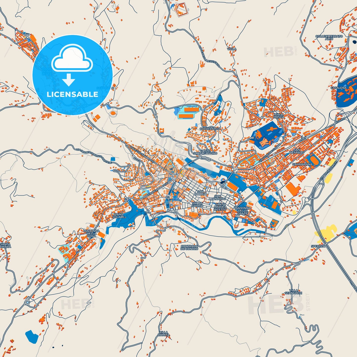 Colorful Teramo Street Map with Labels and Buildings