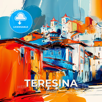 Vibrant Teresina, Brazil - A Colorful Painting Of Buildings - Square format print template