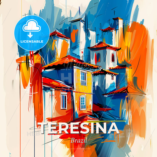 Vibrant Teresina, Brazil - A Painting Of Buildings And Buildings - Square format print template